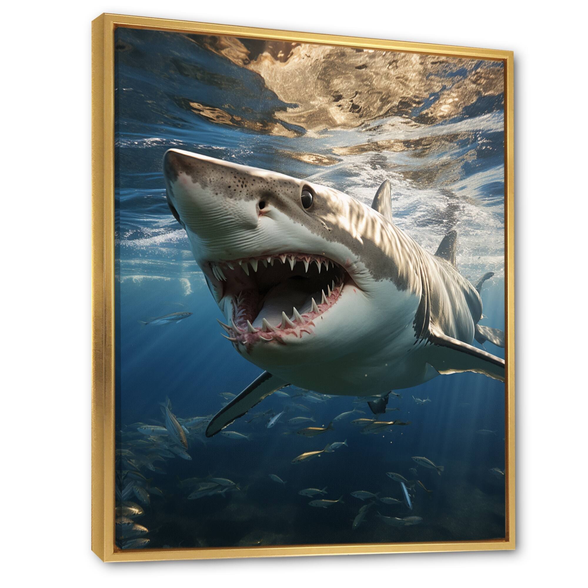 Designart "Grey Blue Shark Elegance I" Marine Animals Framed Canvas